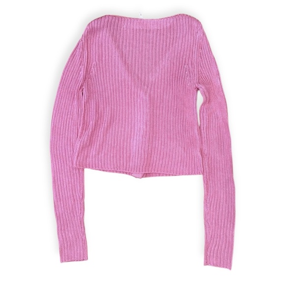 Free People Game On Pink Cardigan Button Up V-neck Open Knit Size XS Crochet - Picture 3 of 8